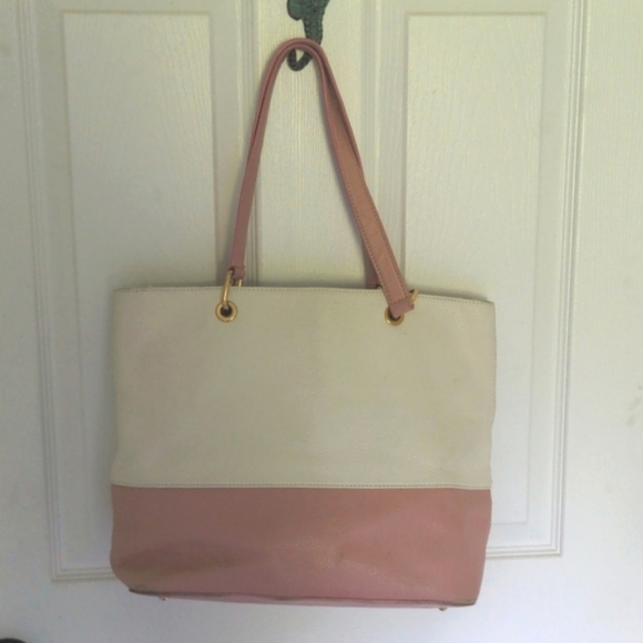 Cream and Pink Ralph LaurenTote - Picture 2 of 12